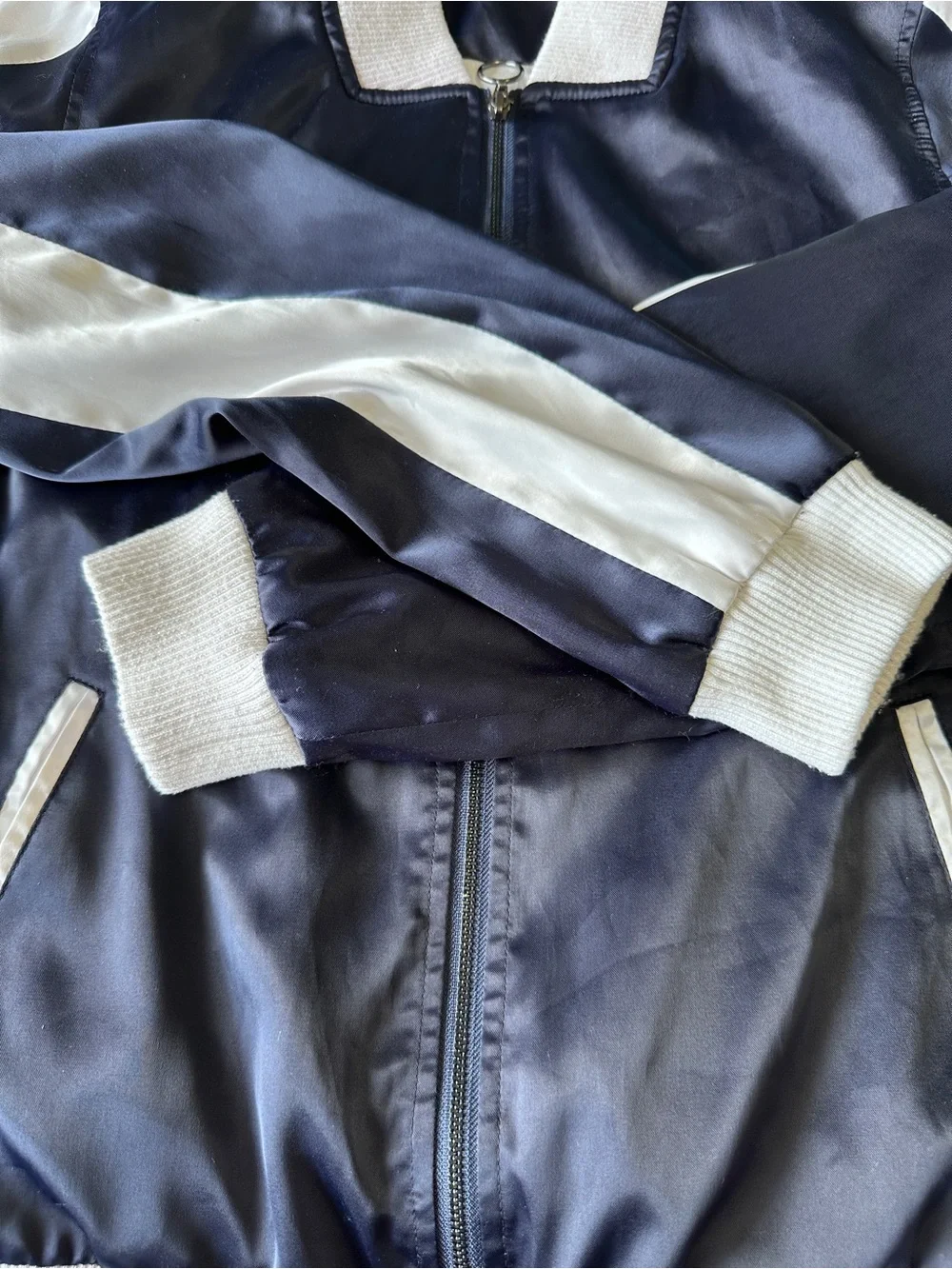 Juicy Couture Embroidered Cactus Satin Bomber Jacket Blue White Size M